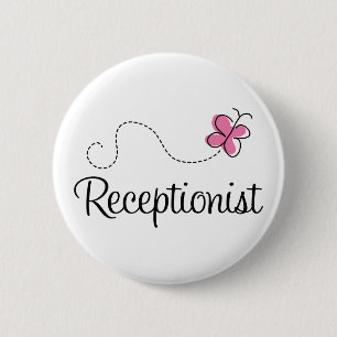 Cute Pink Butterfly Receptionist 6 Cm Round Badge