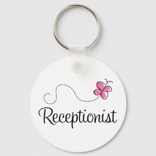 Cute Pink Butterfly Receptionist Key Ring