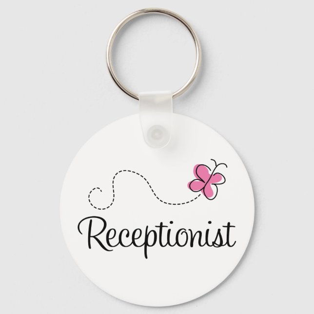 Cute Pink Butterfly Receptionist Key Ring (Front)