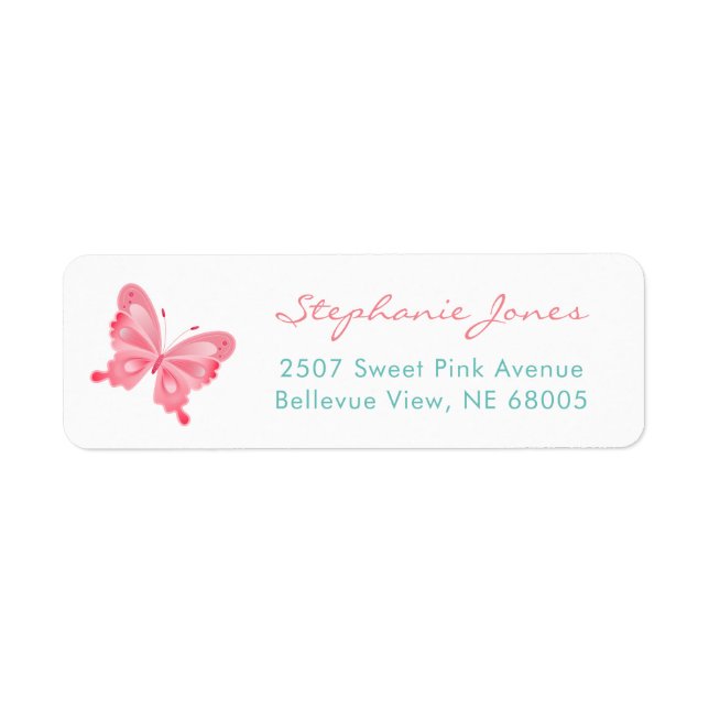 Cute Pink Butterfly Return Address (Front)