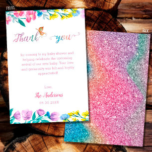 Cute Pink Butterfly Spring Baby Shower Thank You Enclosure Card