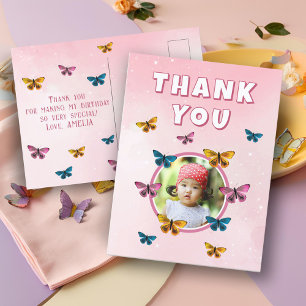 Cute Pink Butterfly Thank you Birthday Photo Postcard