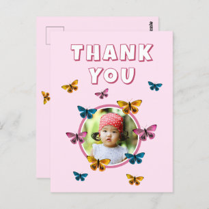 Cute Pink Butterfly Thank you Birthday Photo Postcard