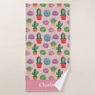 Cute Pink Cactus Bath Towel