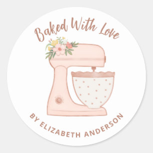 Cute Pink Cake Mixer Baked With Love Classic Round Sticker
