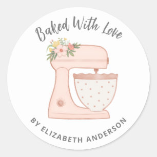 Cute Pink Cake Mixer Baked With Love Classic Round Sticker