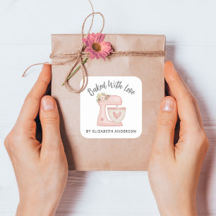 Cute Pink Cake Mixer Bakery Business Square Sticker