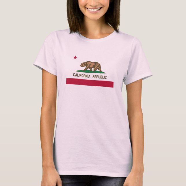 Cute pink California bear flag t shirt for women (Front)