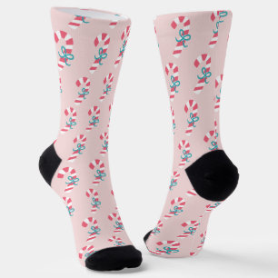 Cute Pink Candy Cane Christmas Socks
