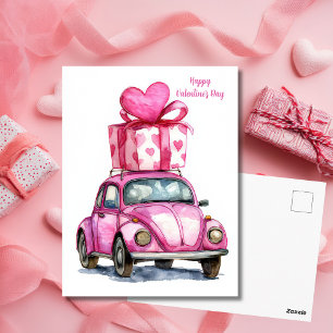 Cute Pink Car Valentine`s Day Card 
