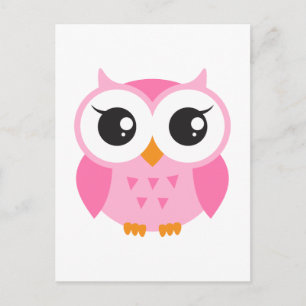 Cute pink cartoon baby owl postcard