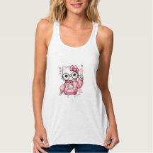 Cute Pink Cartoon Cat Glasses T-Shirt