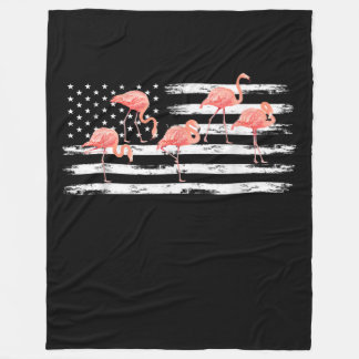 Cute Pink Cartoon Flamingo USA Flag 4th Of July Fleece Blanket