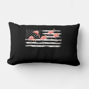 Cute Pink Cartoon Flamingo USA Flag 4th Of July Lumbar Cushion