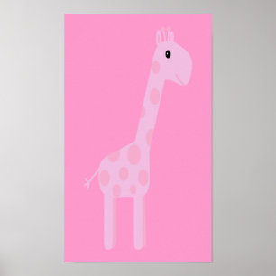 Cute Pink Cartoon Giraffe Customisable Poster