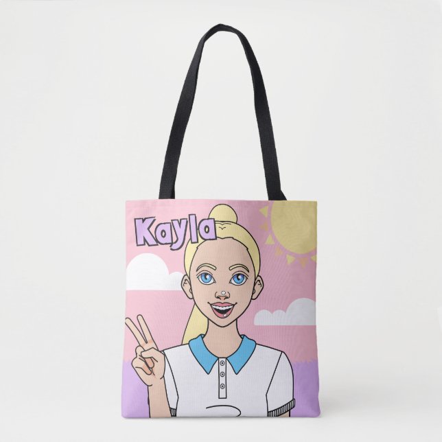 Cute Pink Cartoon Girl School Student Library Tote Bag (Front)