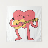 Cute Pink Cartoon Heart Playing Music Guitar Clip 