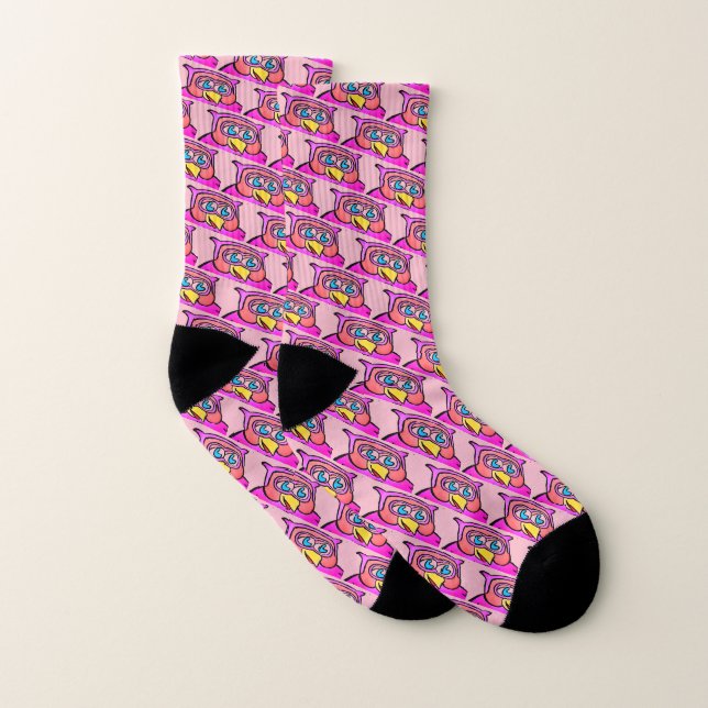 Cute Pink Cartoon Owls Pattern Socks (Pair)