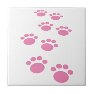 Cute Pink Cartoon Pet Paw Trail Ceramic Tile