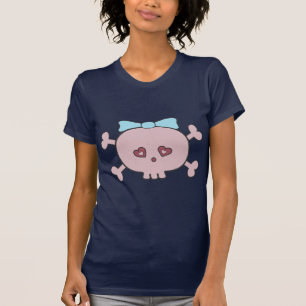 Cute Pink Cartoon Skull With Ribbon T-Shirt