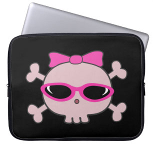 Cute Pink Cartoon Skull with Sunglasses Laptop Sleeve