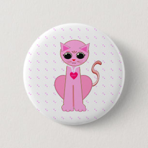 CUTE PINK CAT 6 CM ROUND BADGE