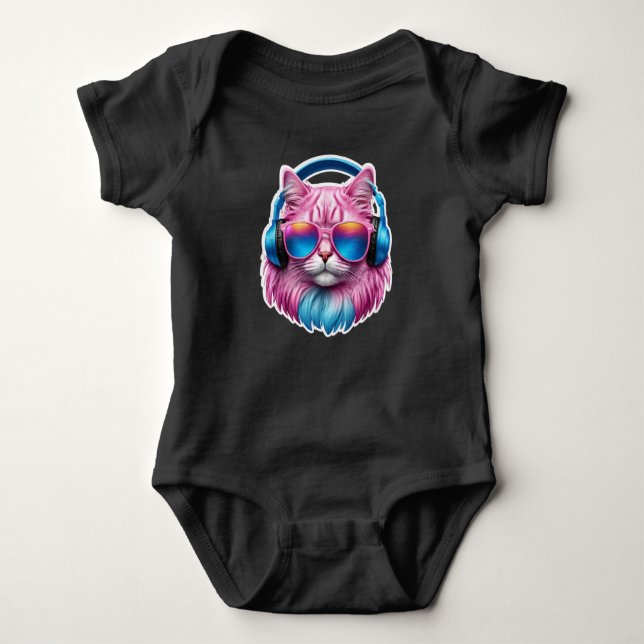 Cute Pink Cat  Baby Bodysuit (Front)