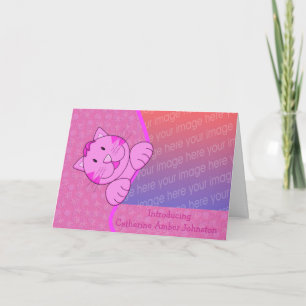 Cute Pink Cat Birth Announcement Photo
