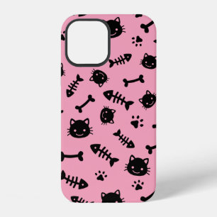 Cute Pink Cat Bones Fish Paw Pattern iPhone 12 Case