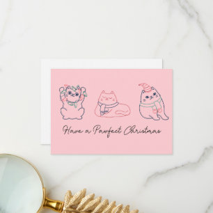 Cute Pink Cat Christmas Thank you Card