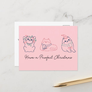 Cute Pink Cat Christmas Thank you Postcard