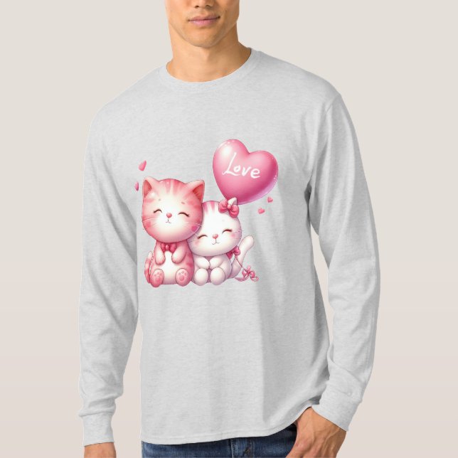 Cute Pink Cat Couple T-Shirt (Front)