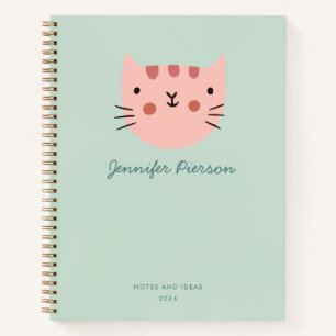 Cute Pink Cat  Custom Handwritting Name  Notebook