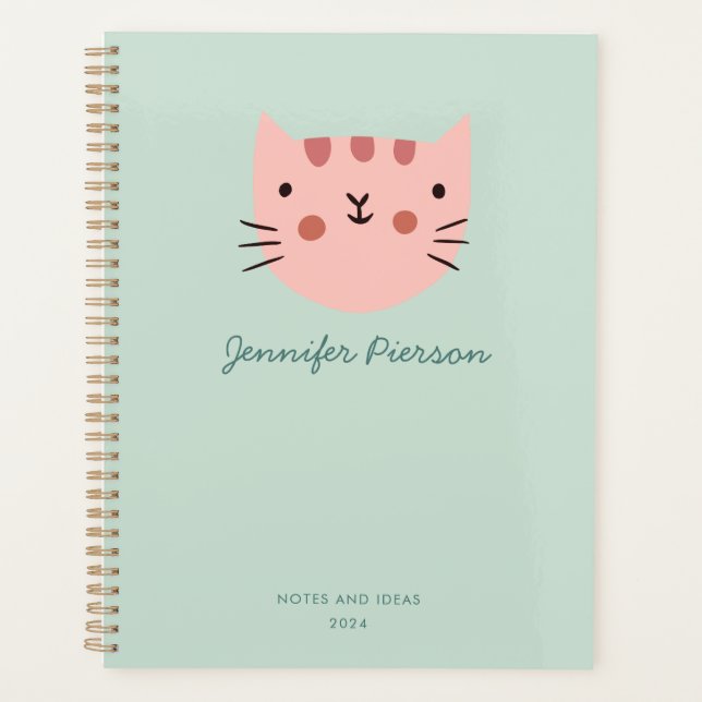 Cute Pink Cat  Custom Handwritting Name  Planner (Front)
