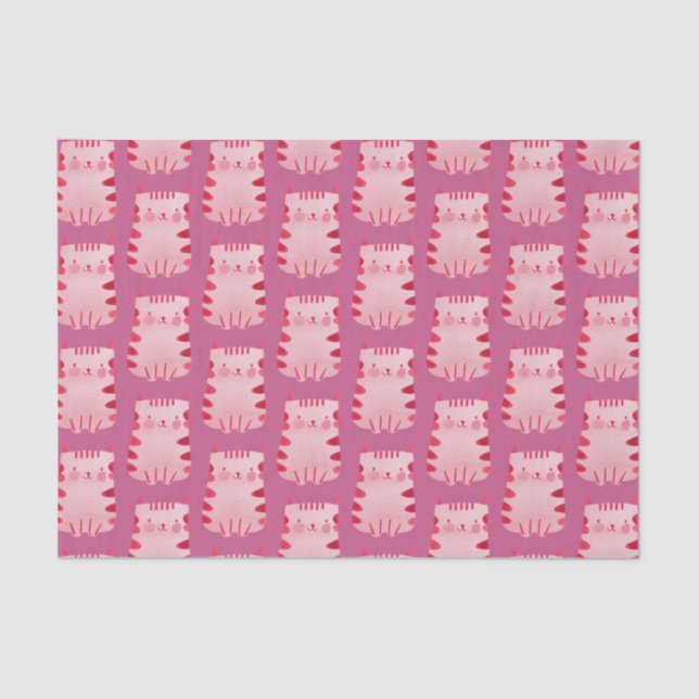 Cute Pink Cat Happy Birthday  Tissue Paper (Front)