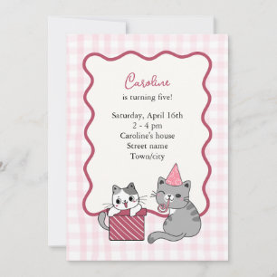 Cute Pink Cat Kid's Birthday Party Invitation