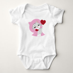 Cute Pink Cat Kissing Heart Baby Bodysuit
