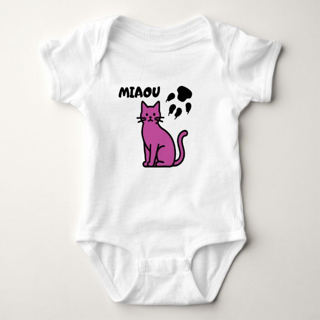 Cute Pink Cat “MIAOU” Baby Bodysuit (Front)