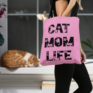 Cute Pink Cat Mum Life Modern Chic Mother's Day Tote Bag