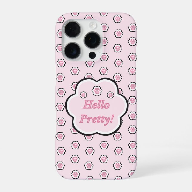 Cute Pink Cat Paw Hello Pretty iPhone Case (Back)