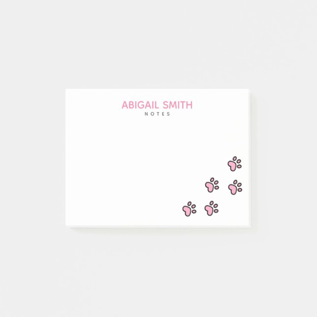 Cute Pink Cat Paw Prints - Personalised  Post-it Notes (Front)