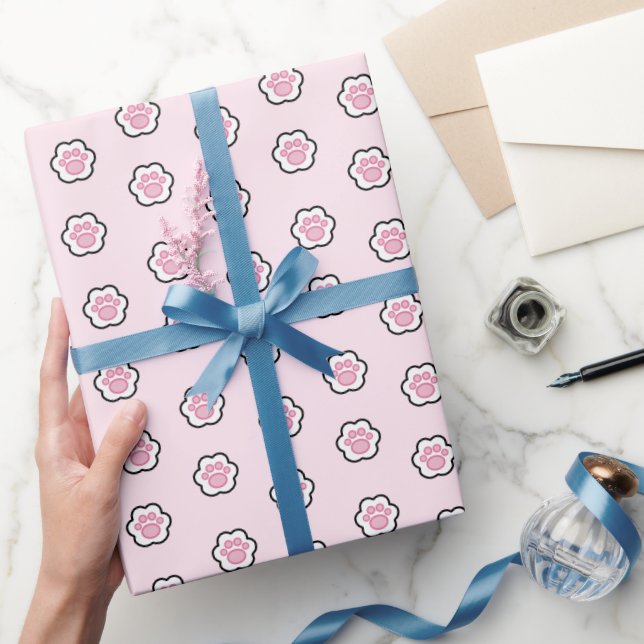Cute Pink Cat Paw Wrapping Paper (Gifting)