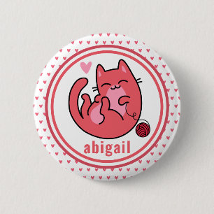 Cute Pink Cat Personalized Kids 6 Cm Round Badge