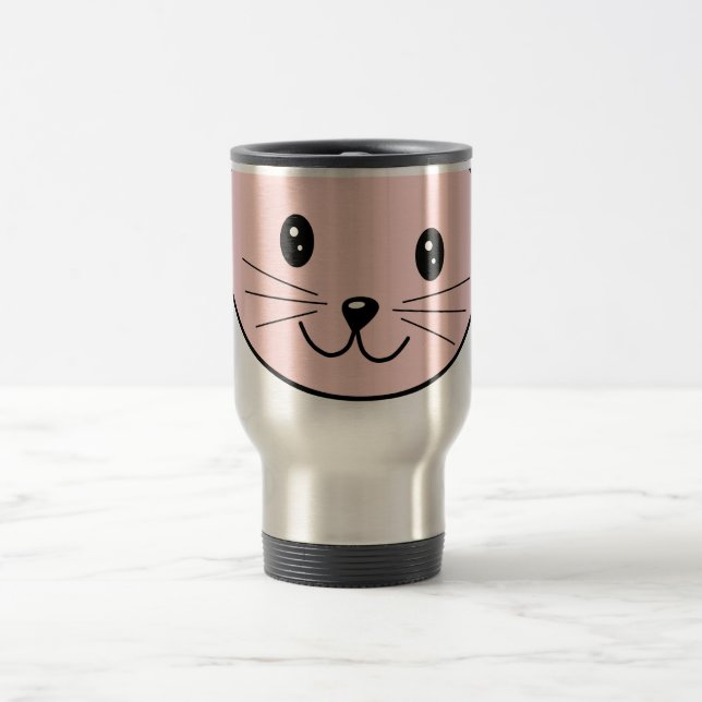 Cute Pink Cat Travel Mug (Center)