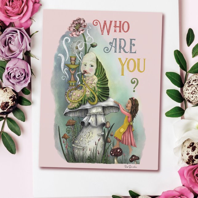 Cute Pink Caterpillar in Alice in Wonderland Art Postcard (Creator Uploaded)