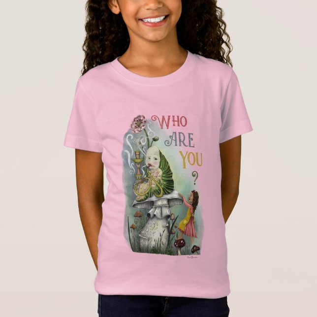 Cute Pink Caterpillar in Alice in Wonderland Art T-Shirt (Front)