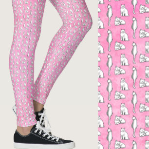 Cute Pink Cats Whimsical Patterned Leggings