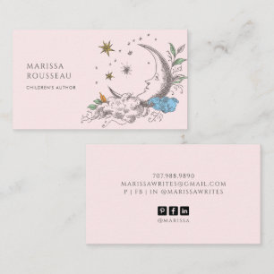 Cute Pink Celestial Moon Stars Children's Author Business Card