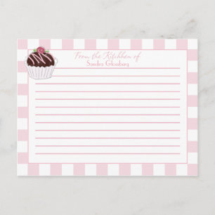 Cute Pink Checks Cupcakes Recipe Cards