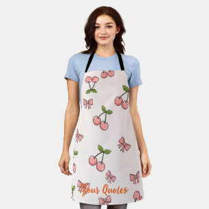 Cute Pink Cherries & Bows Seamless Pattern Apron